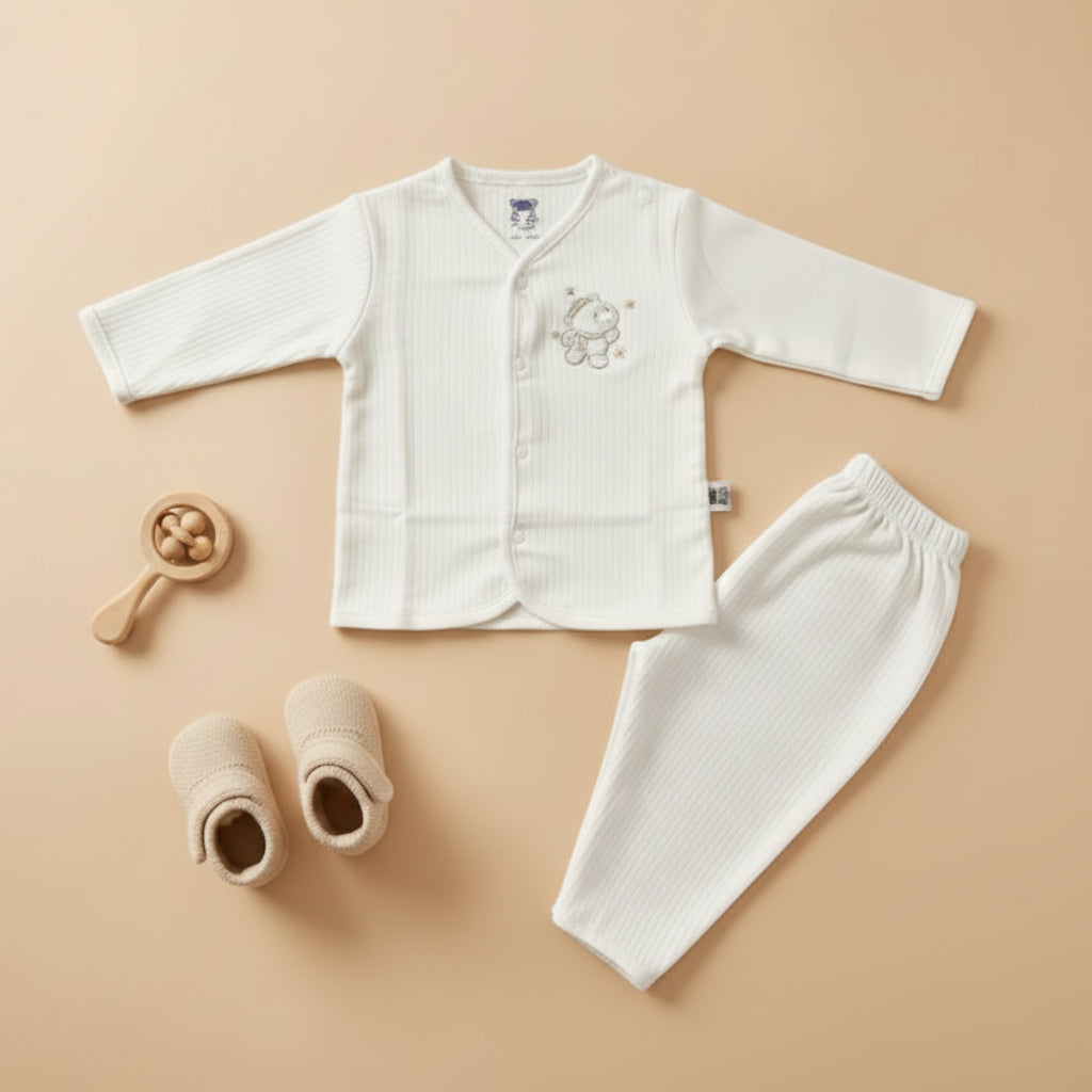 Premium Newborn First Wear Set - White Lines 2-Piece Outfit 0-6 Months