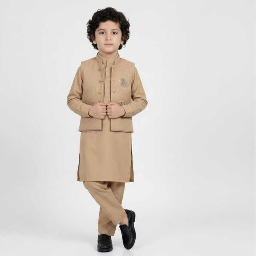 Boys 3-Piece Waistcoat Kurta Shalwar - Premium Traditional Outfit 1-4Y