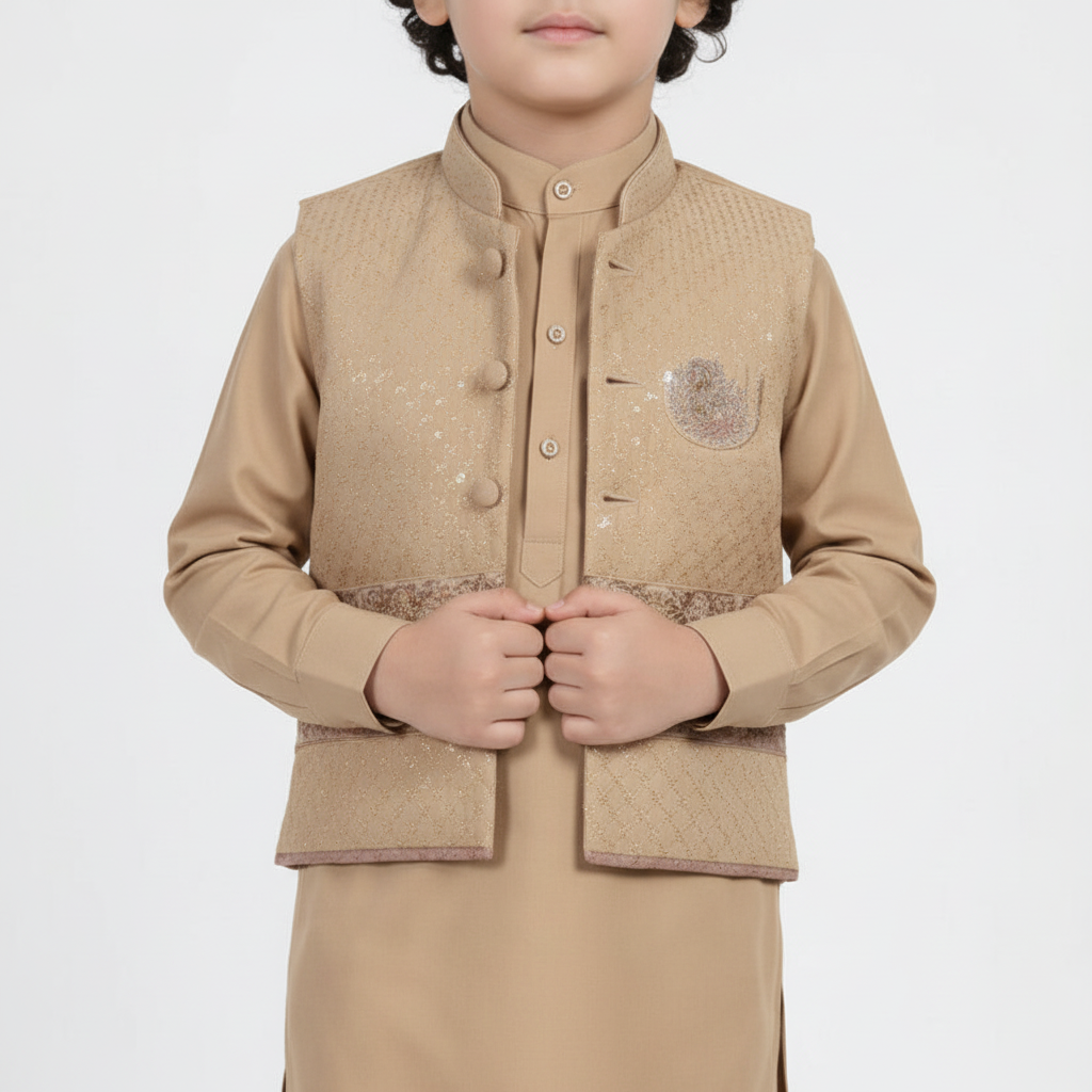 Boys 3-Piece Waistcoat Kurta Shalwar - Premium Traditional Outfit 1-4Y
