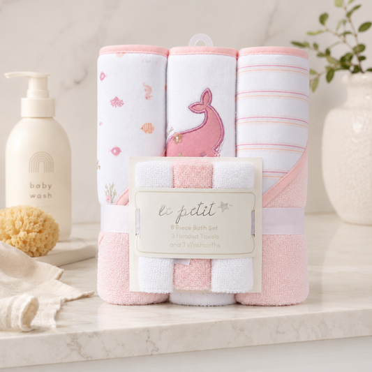 Baby bath towel gift set pink whale arrangement