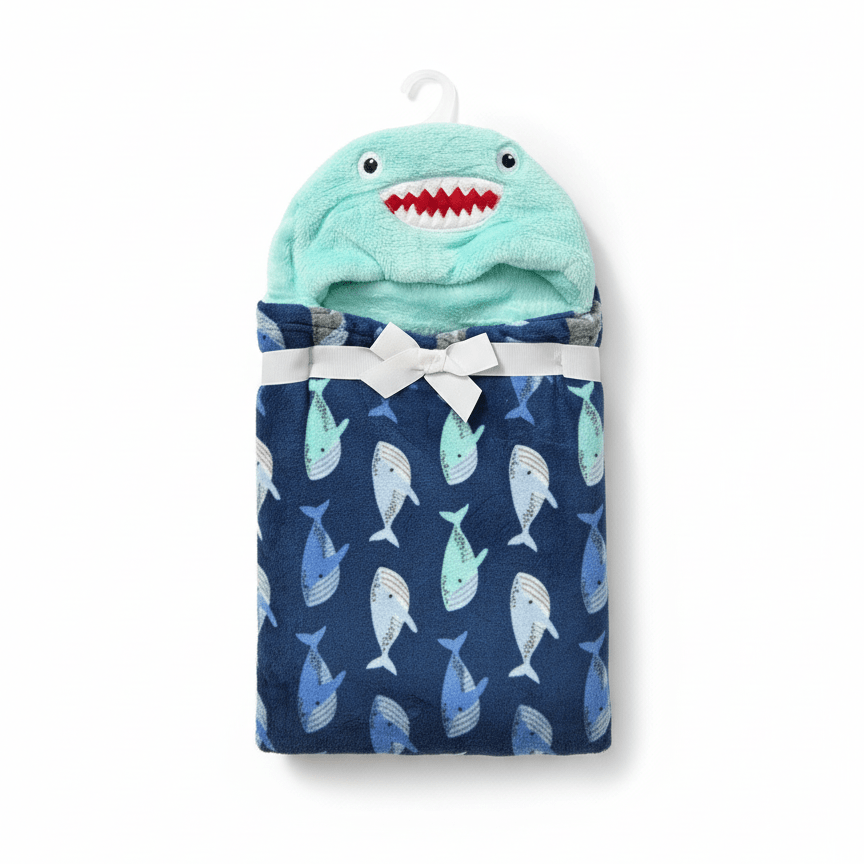 Baby Bath Towel Cotton Hooded Shark Design - Comfort Cubz
