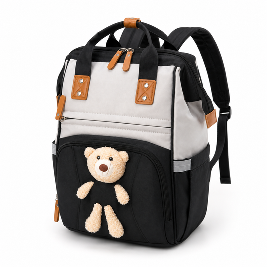 Black baby diaper backpack premium catalog product photo on white background