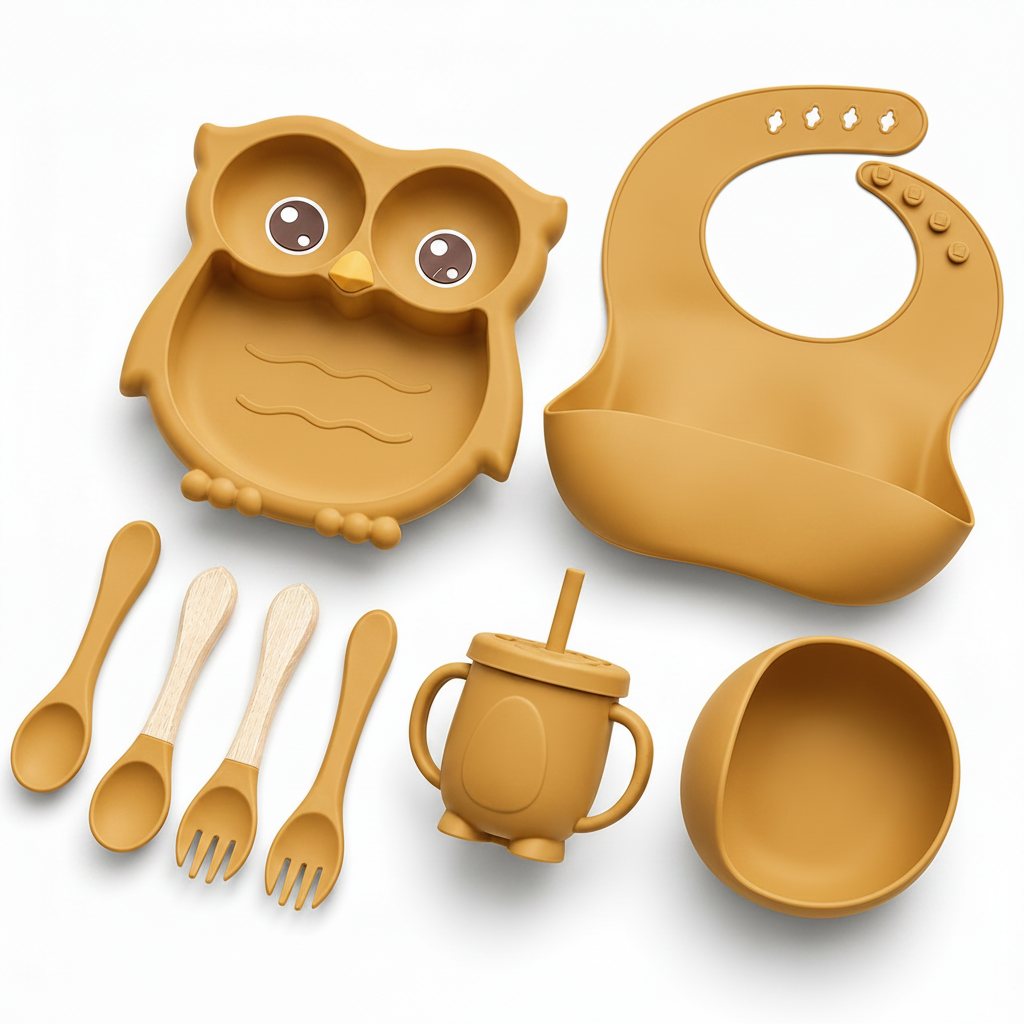 Baby Silicone Feeding Set – Owl Design | Complete Mealtime Set for Babies & Toddlers