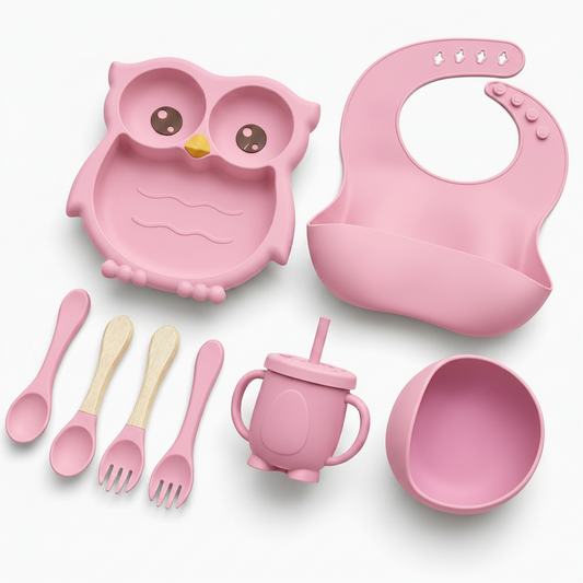 Baby Silicone Feeding Set – Owl Design | Complete Mealtime Set for Babies & Toddlers
