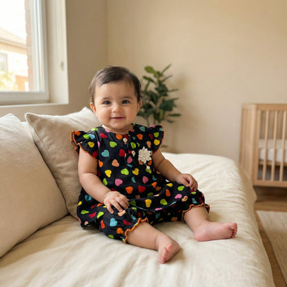 Baby Girl Black Frock with Heart Design - Elegant Dress 0 - 9M - Comfort Cubz