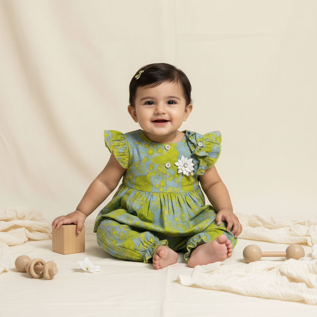 Baby Girl Frock with Matching Hair Band - Complete Dress Set 0-9M