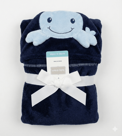 Baby Hooded Shawl - Blue Cozy Soft Wrap for Bath & Bedtime - Comfort Cubz