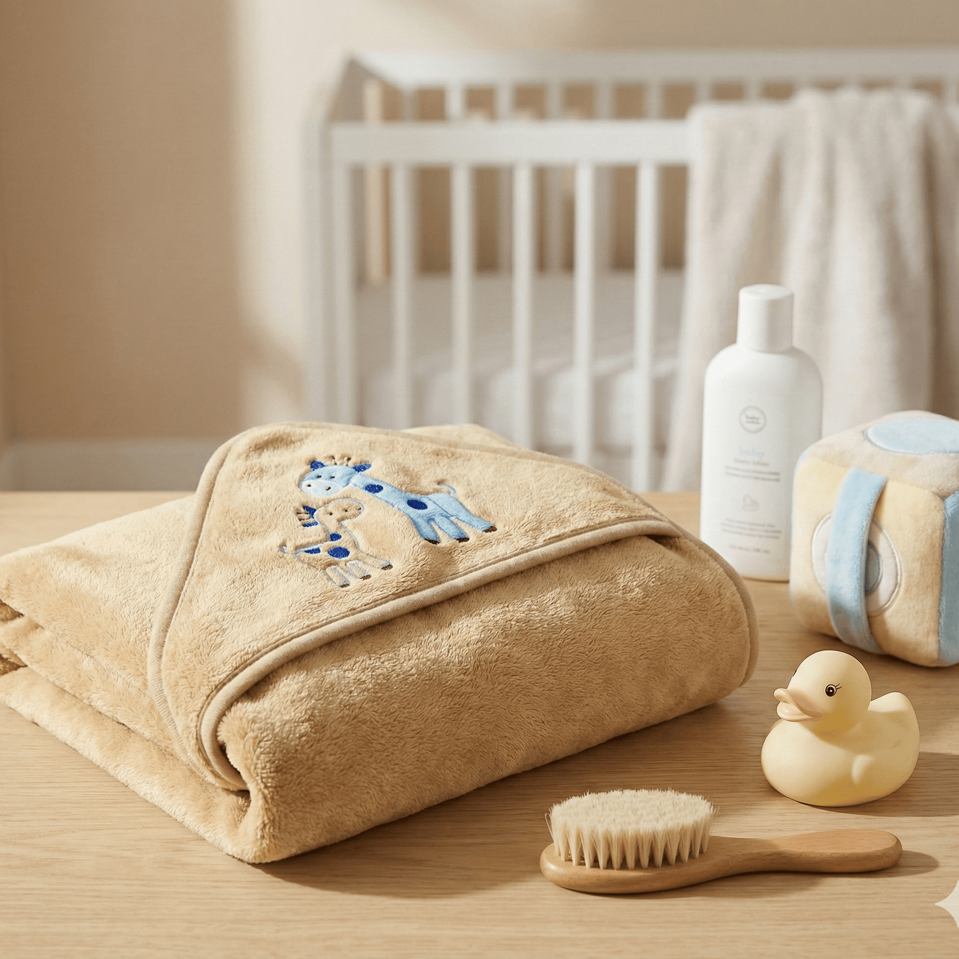 Baby Hooded Shawl Soft Giraffe Design Brown - Comfort Cubz