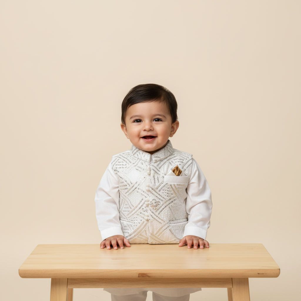 Baby in Embroidered Kurta - Front View