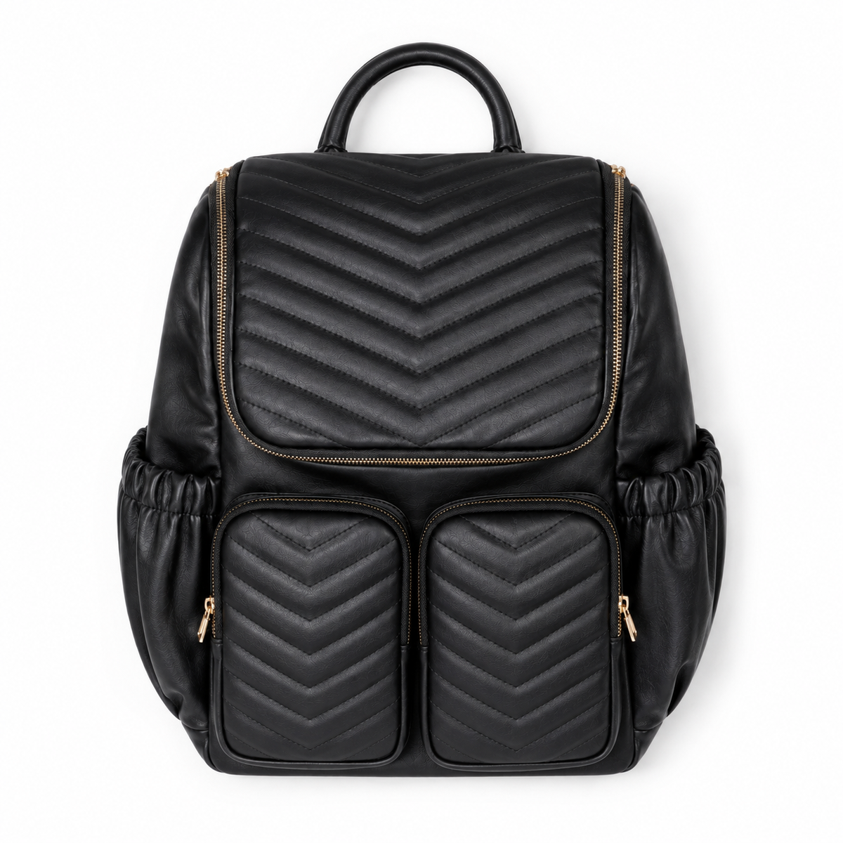 Black quilted mother and baby diaper backpack front view