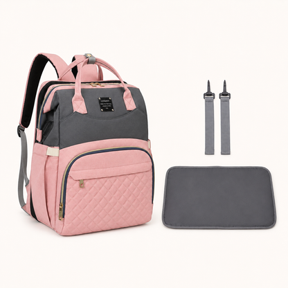 Mother and baby backpack with changing mat and stroller straps