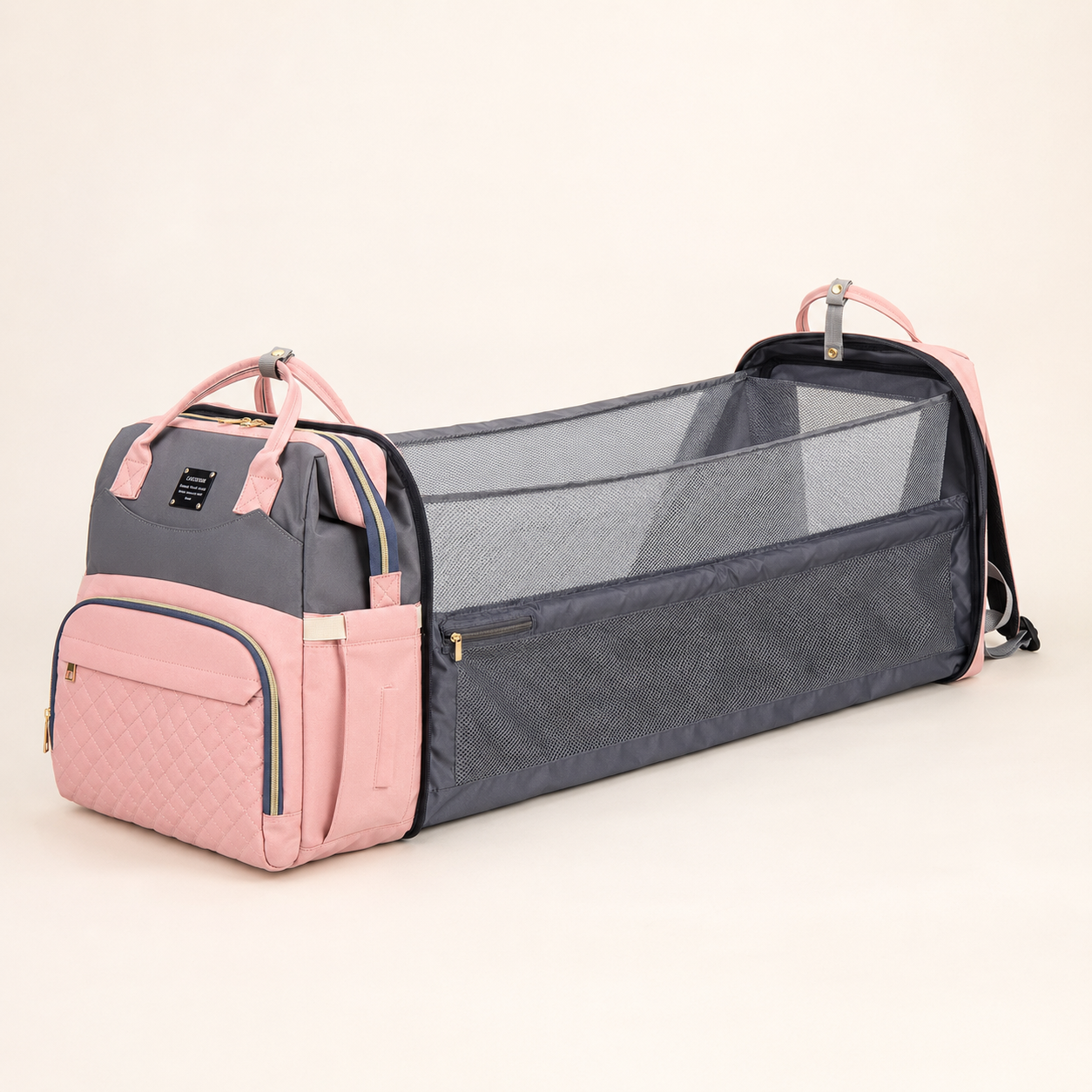 Mother and baby backpack converted into portable changing station