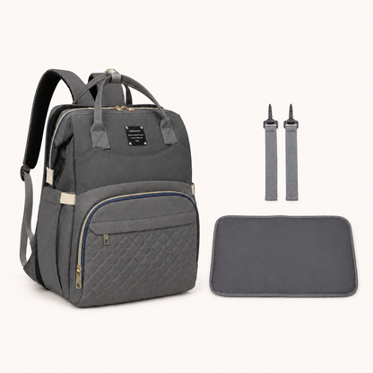 Charcoal grey mother and baby backpack with changing mat and stroller straps