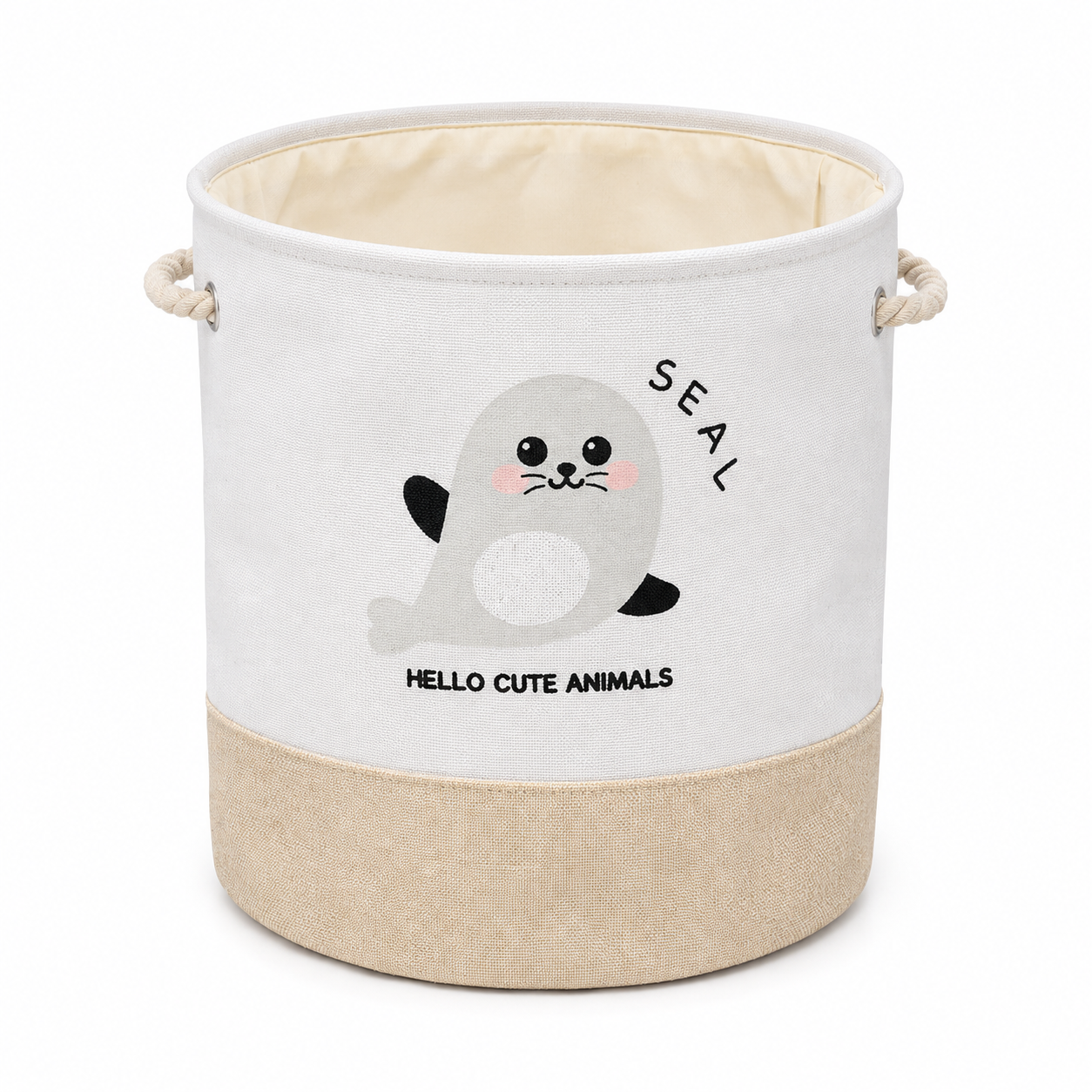 Seal print fabric nursery storage basket front view