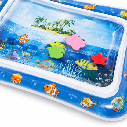 Close-up of transparent water chamber and colourful floating foam shapes