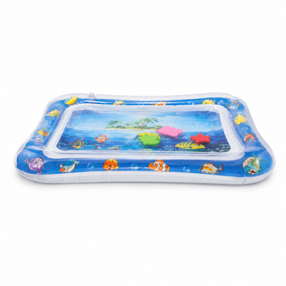 Inflatable baby water play mat showing padded border thickness