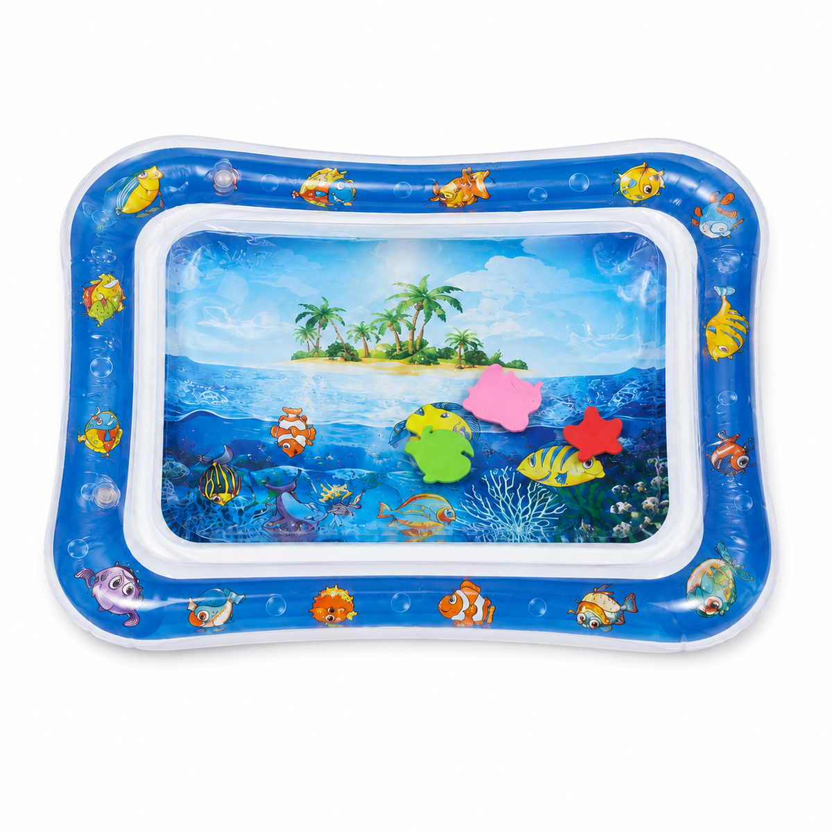 Ocean themed inflatable baby water mat straight top view