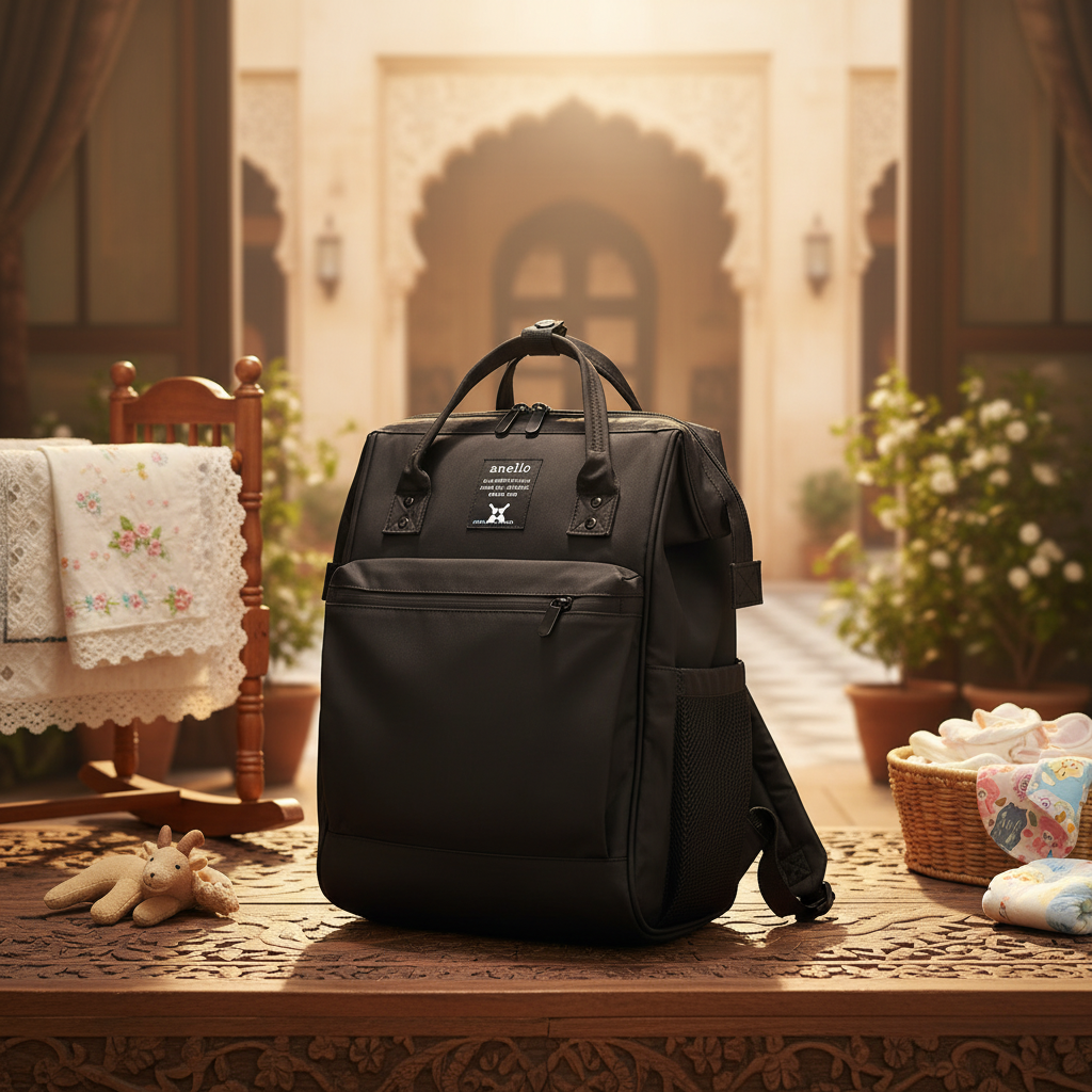 Matte black baby diaper bag product view