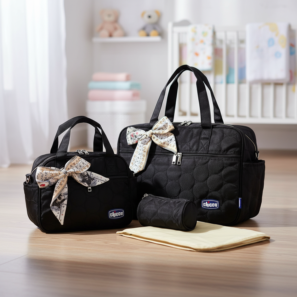 Organized baby diaper bag interior and accessories