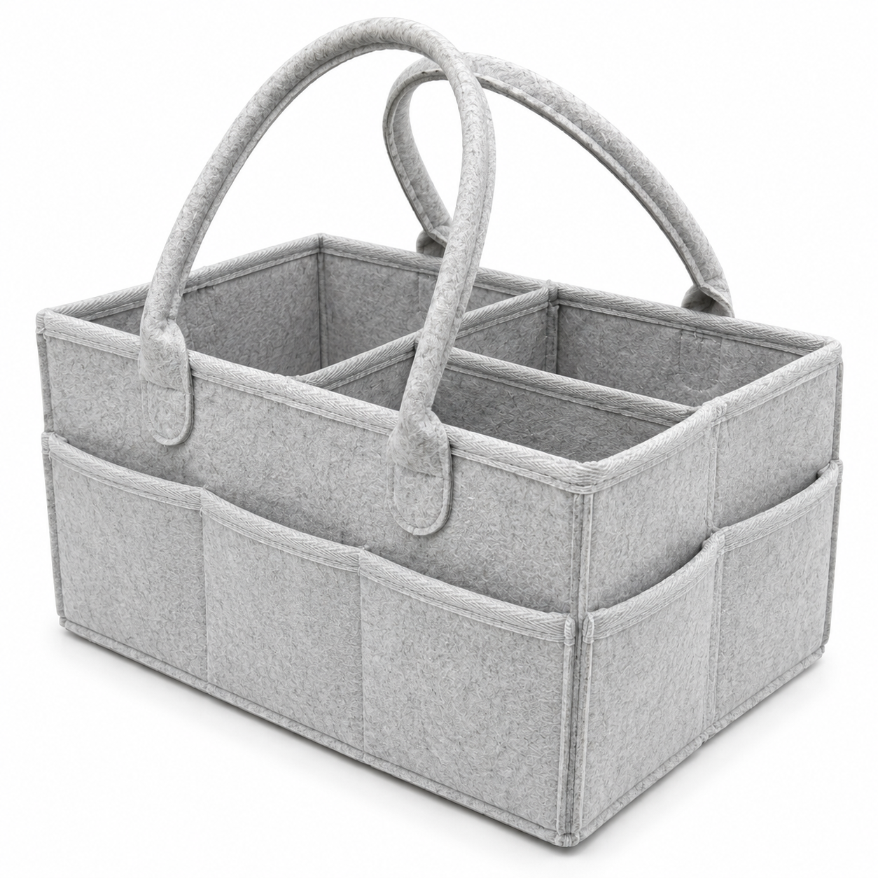 Grey felt baby diaper caddy organizer elevated product view