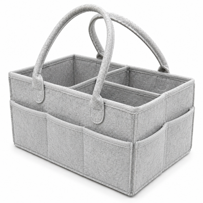 Grey felt baby diaper caddy organizer elevated product view