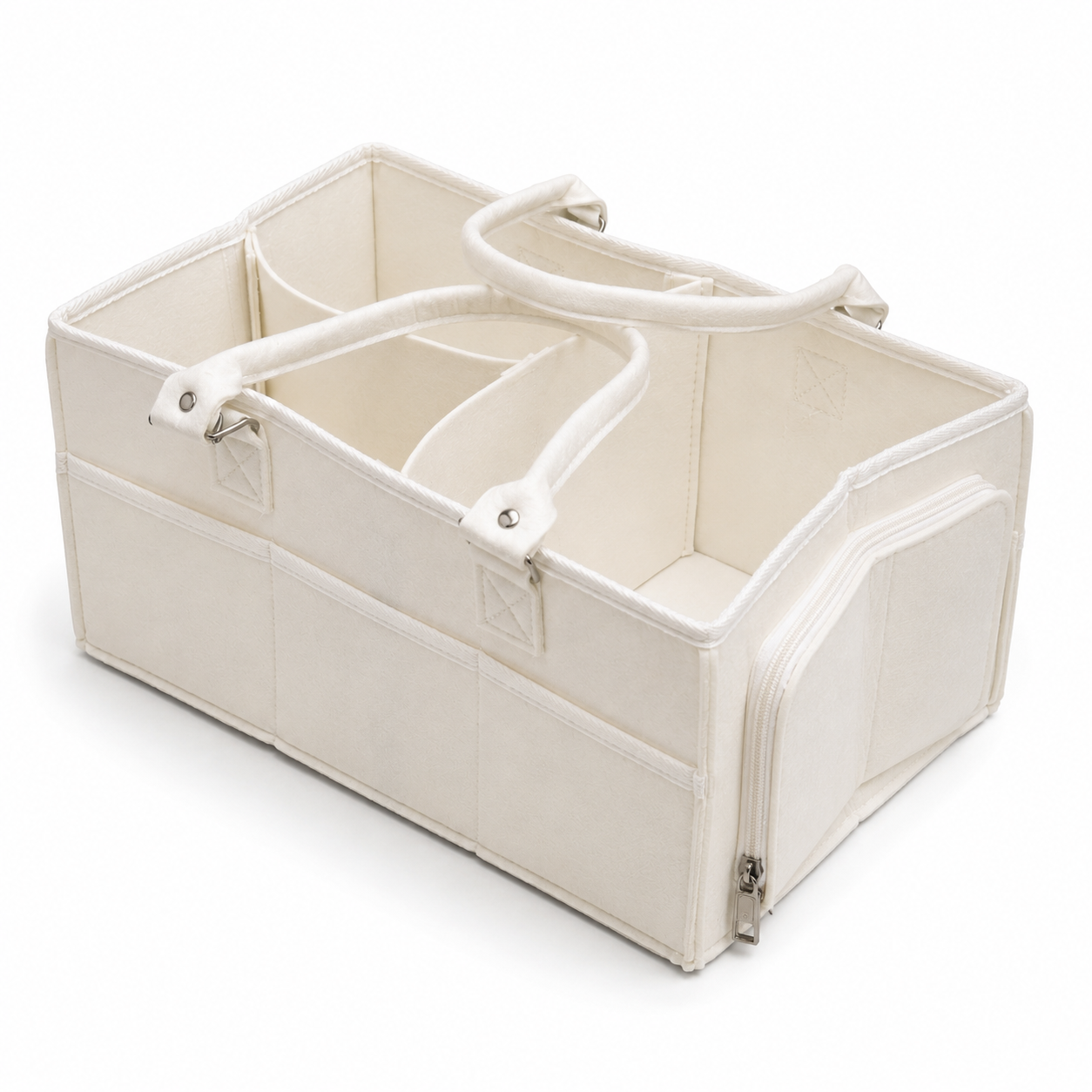 Ivory felt baby diaper caddy organizer elevated studio product view