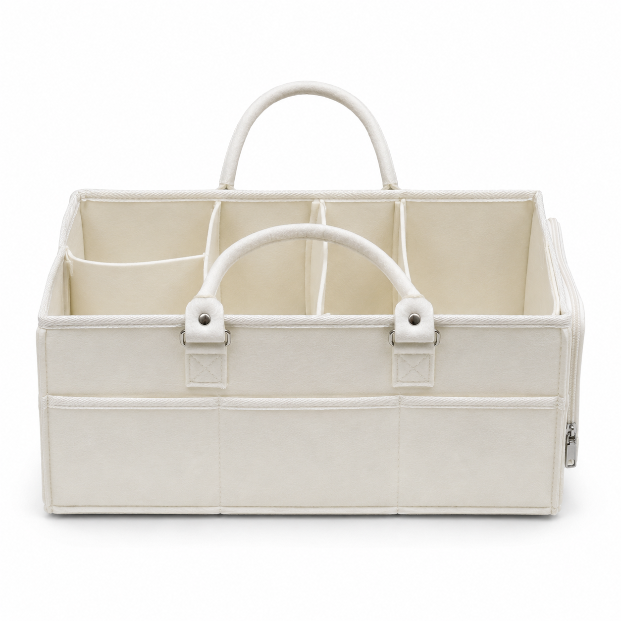 Ivory felt baby diaper caddy organizer minimal studio view