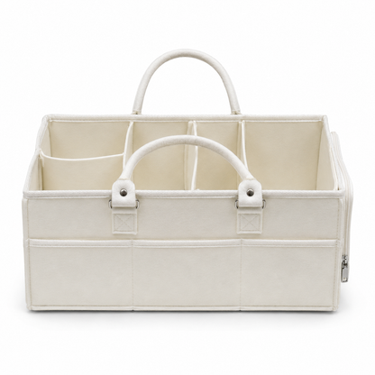 Ivory felt baby diaper caddy organizer minimal studio view