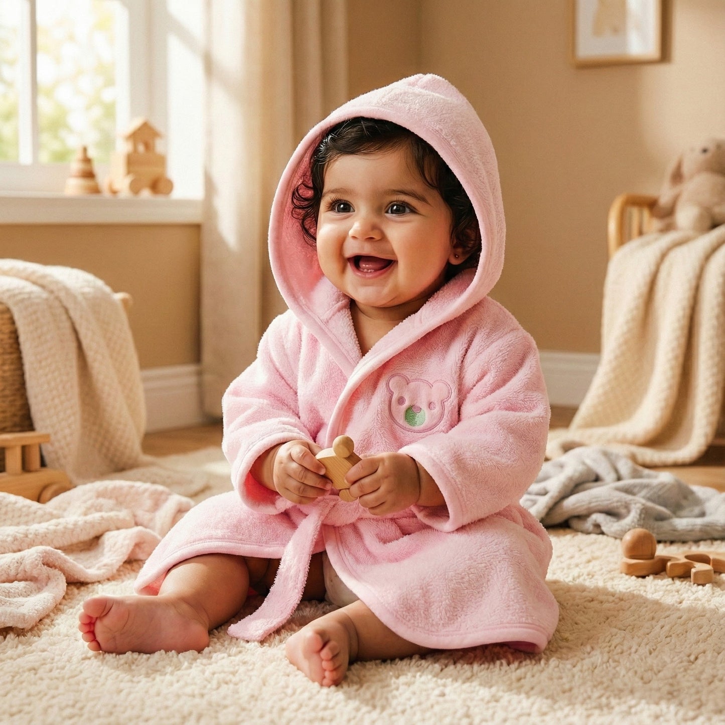 Hooded Baby Bathrobe - Ultra Soft Plush Towel with Cute Character Design - Comfort Cubz