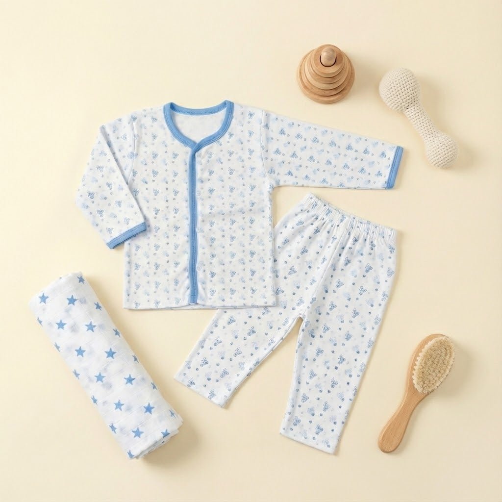 Imported Newborn First Wear Set - Blue Dotted Design Outfit 0 - 3 Months - Comfort Cubz