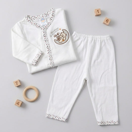 Imported Newborn First Wear Set - White Moon Design 2 - Piece Outfit 0 - 3 Months - Comfort Cubz