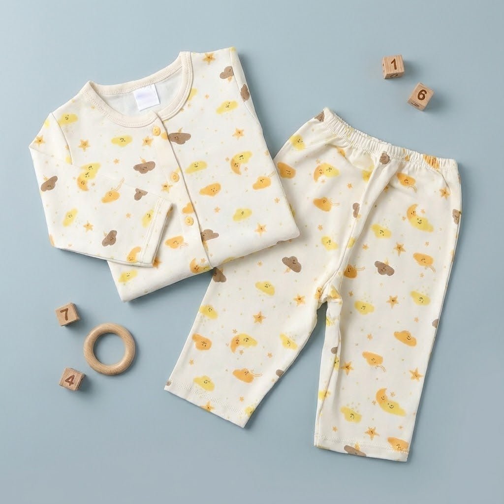 Imported Newborn First Wear Set - Yellow Clouds Design Outfit 0 - 3 Months - Comfort Cubz