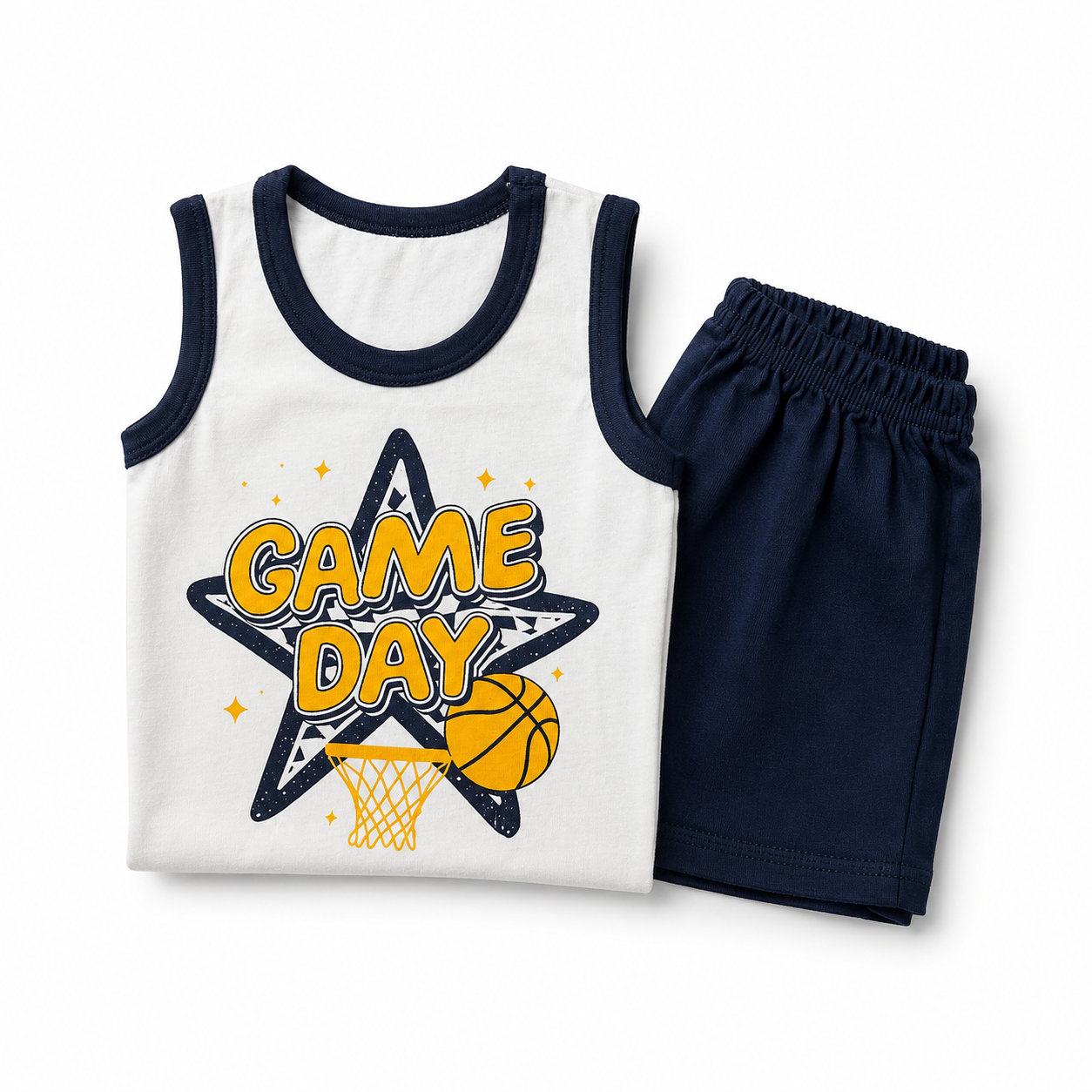 Kids game day sleeveless shirt and shorts set folded product photo