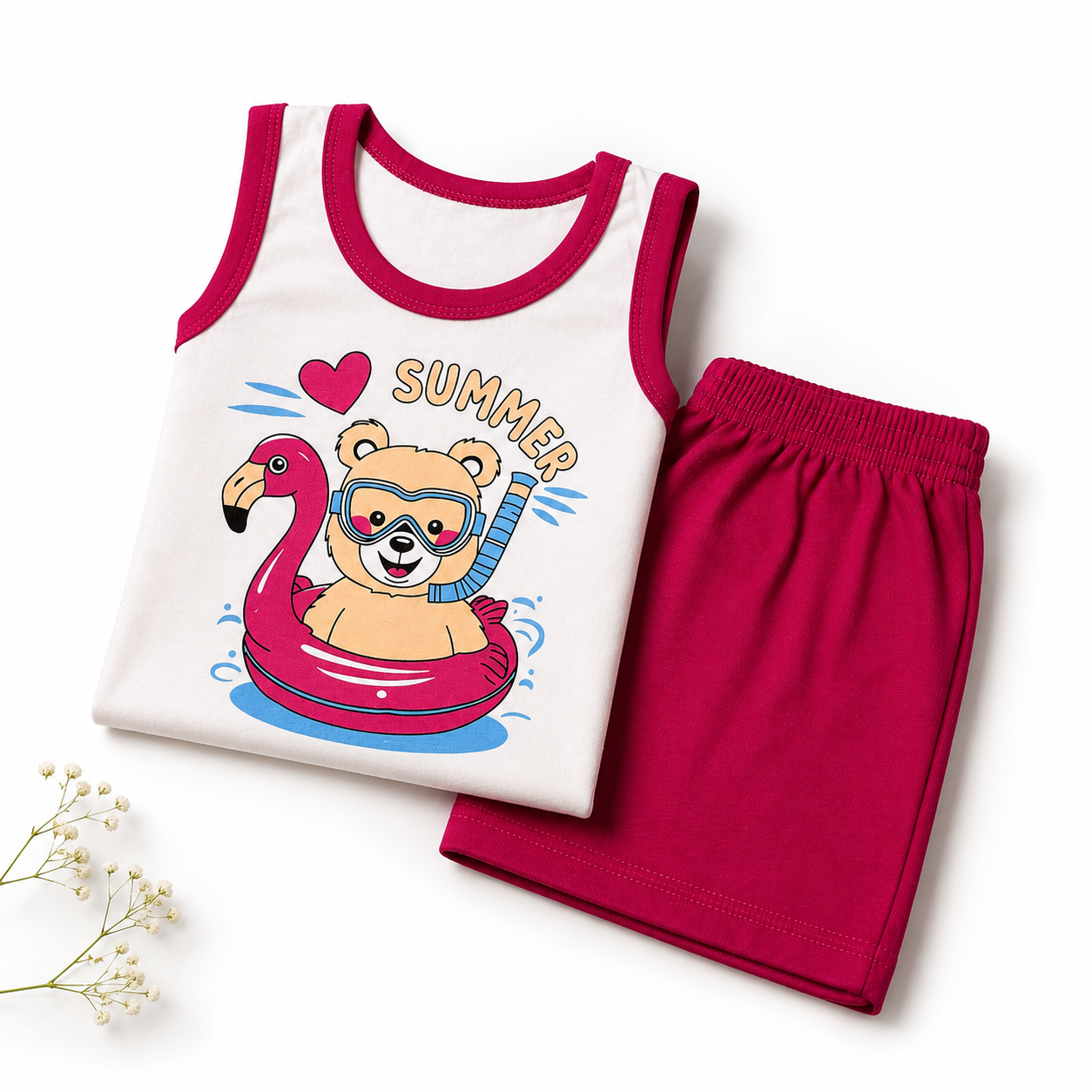 Kids summer sleeveless shirt and shorts set folded product photo