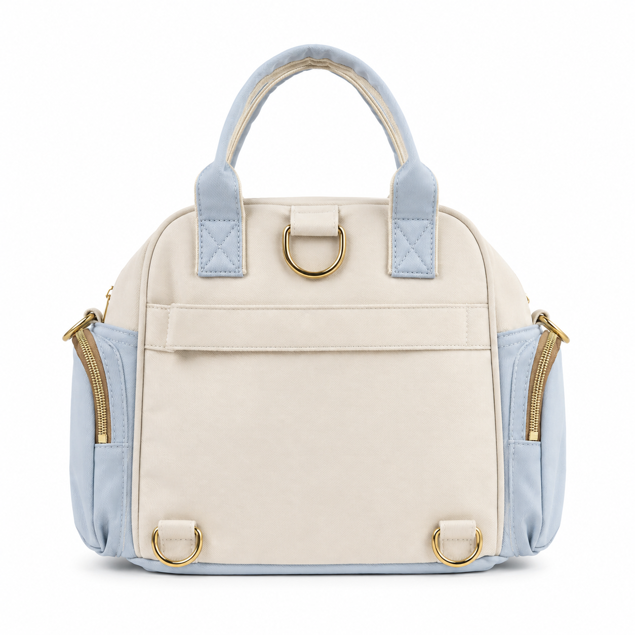 Mom’s Love blue and cream baby diaper carry bag back view