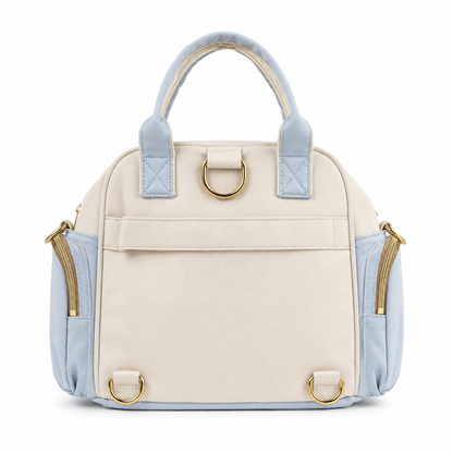 Mom’s Love blue and cream baby diaper carry bag back view
