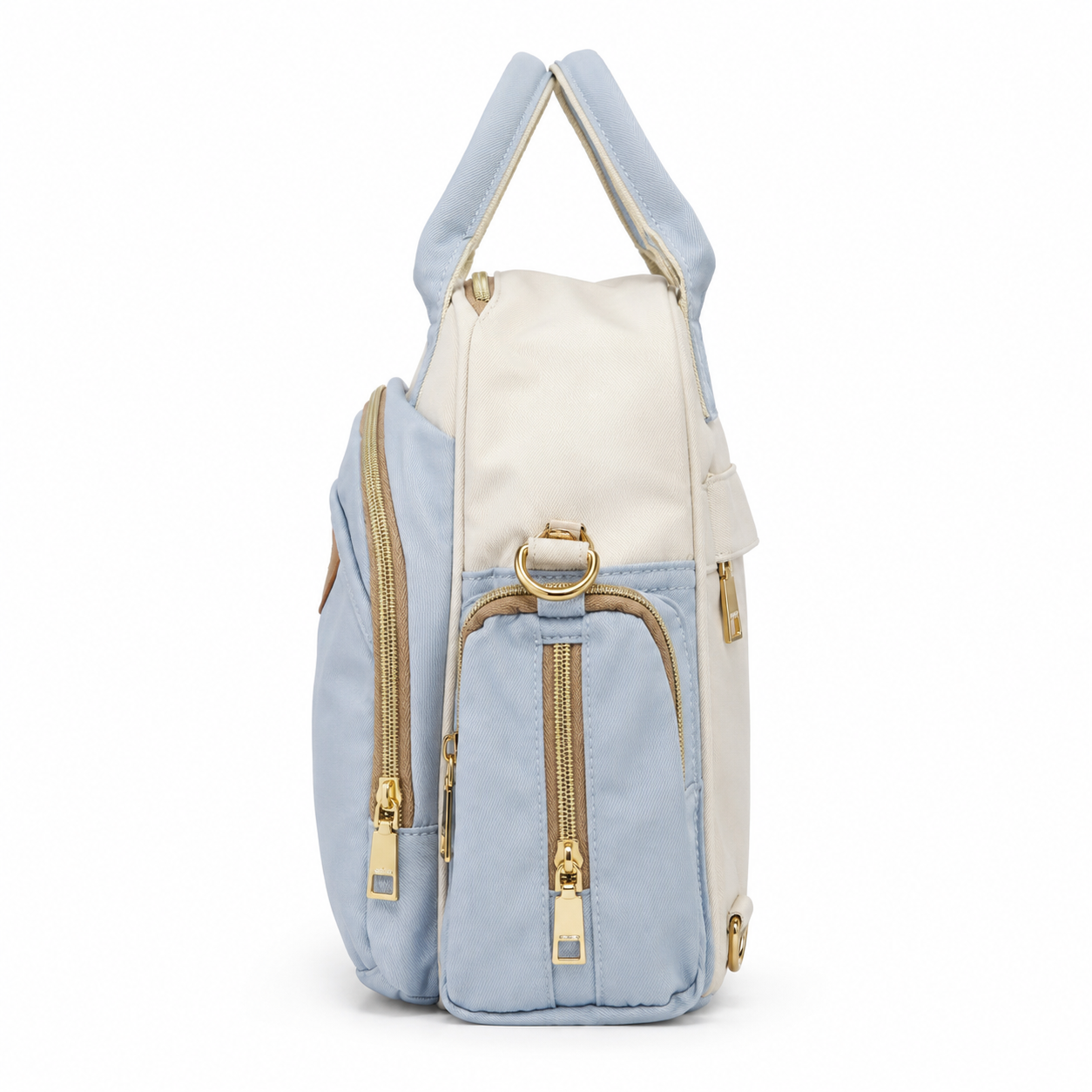 Mom’s Love blue and cream baby diaper carry bag side view