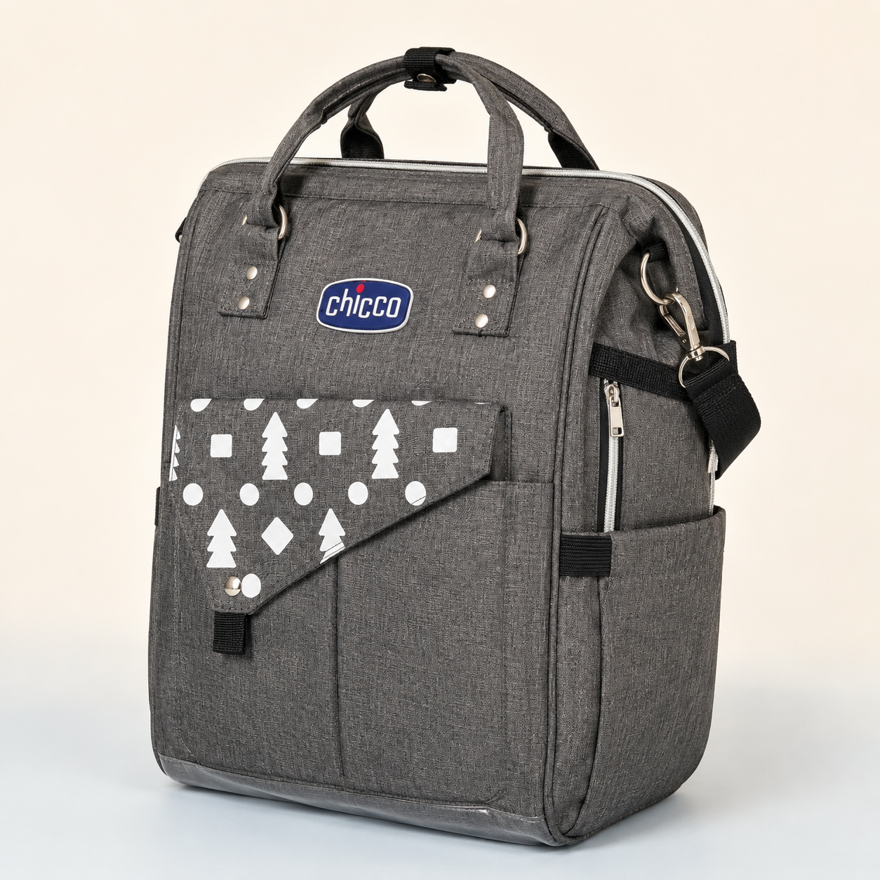 Grey mother and baby backpack three-quarter view