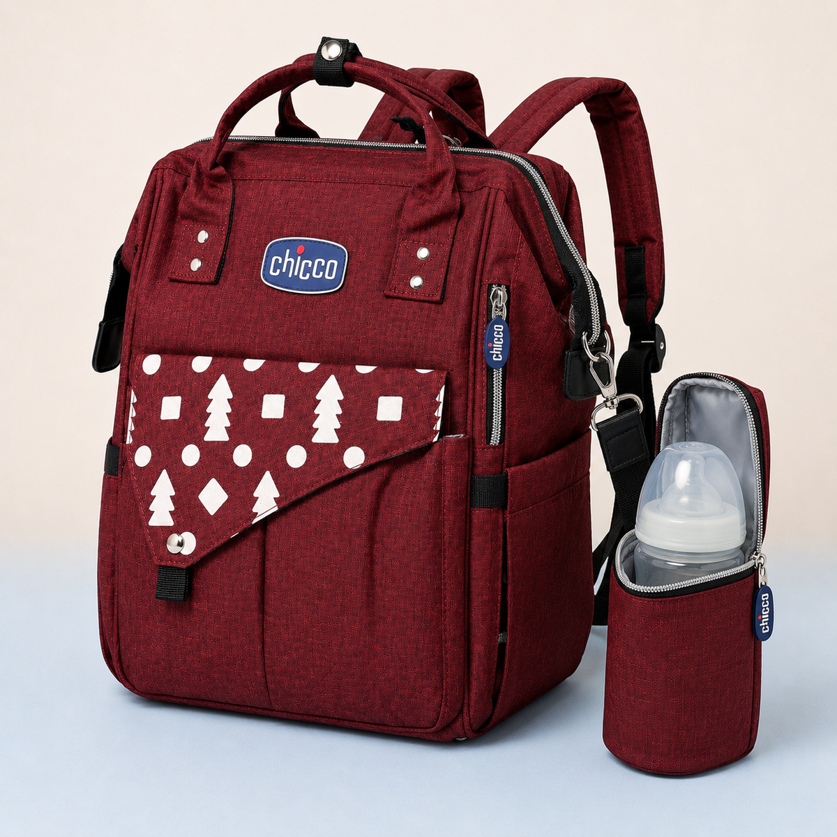 Burgundy mother and baby backpack bottle pouch