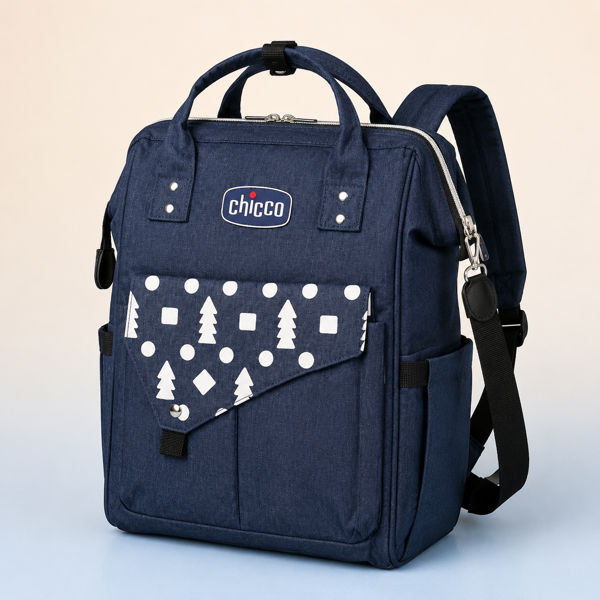 Navy mother and baby backpack three-quarter view