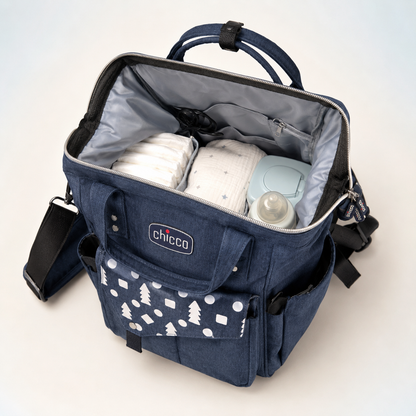Navy mother and baby backpack organised capacity