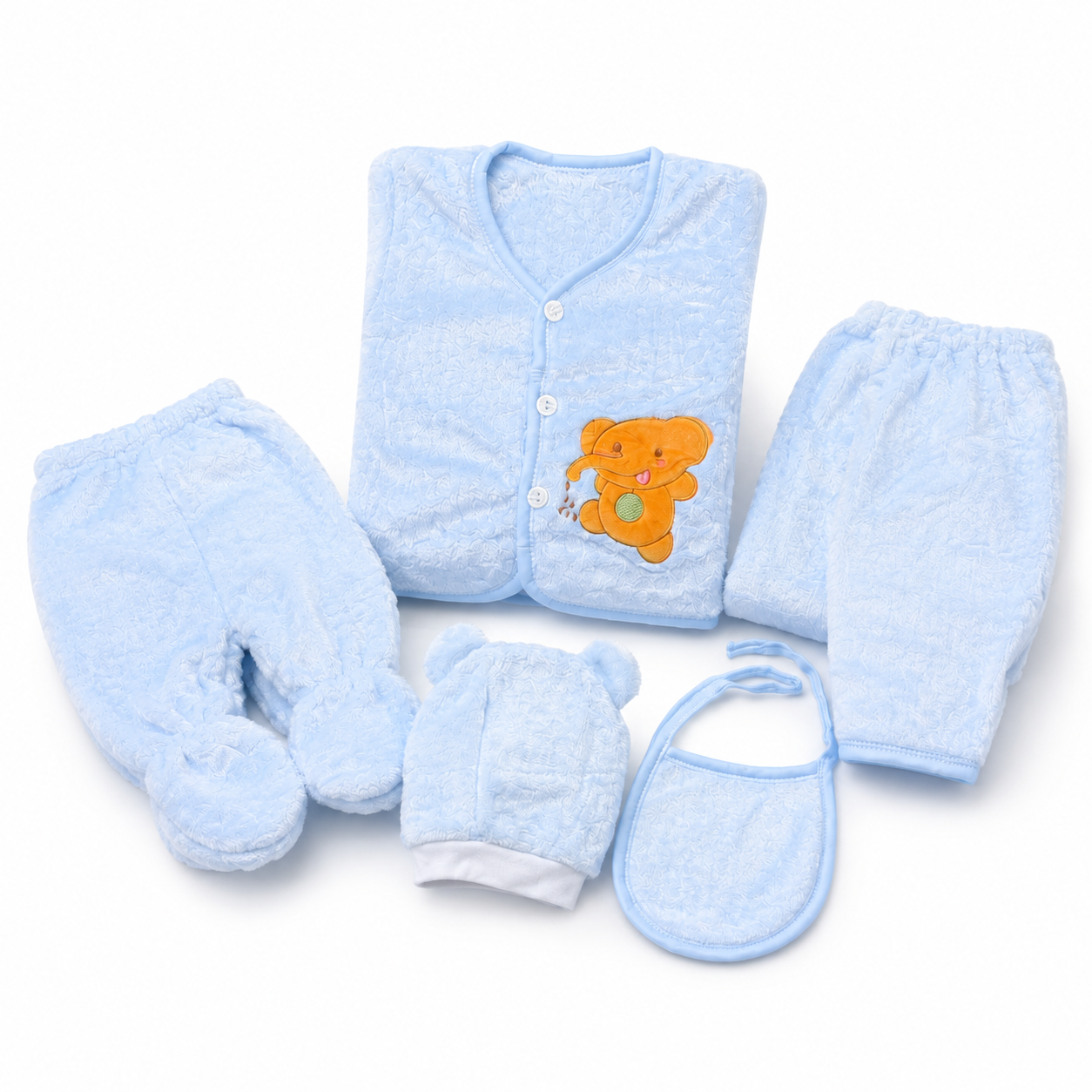 Blue newborn plush baby clothing set premium retail display