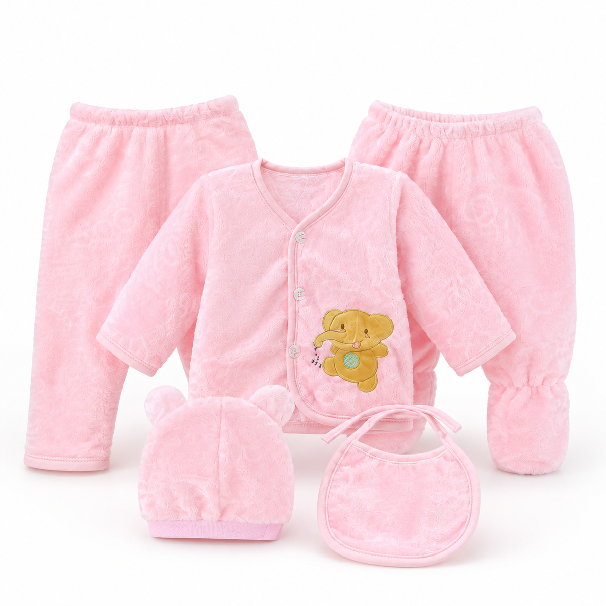 Pink newborn plush baby clothing set premium grouped product photo