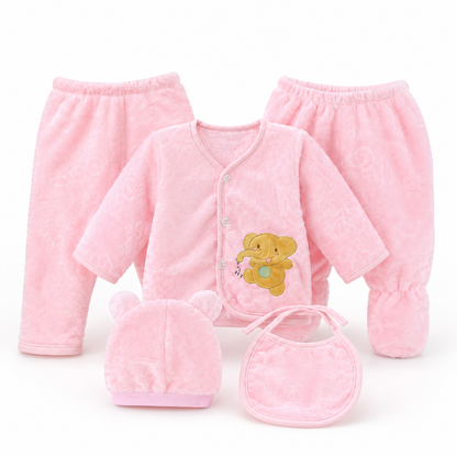 Pink newborn plush baby clothing set premium grouped product photo