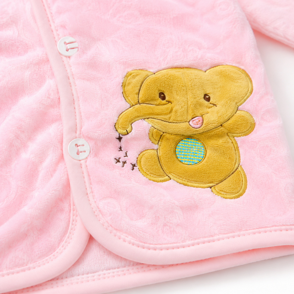 Pink newborn plush baby clothing set top and pants display