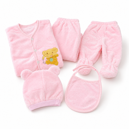 Pink newborn plush baby clothing set premium catalog product photo