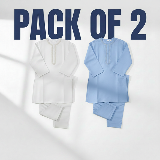 Pack of 2 Hero – White & Sky Blue Kurta Shalwar