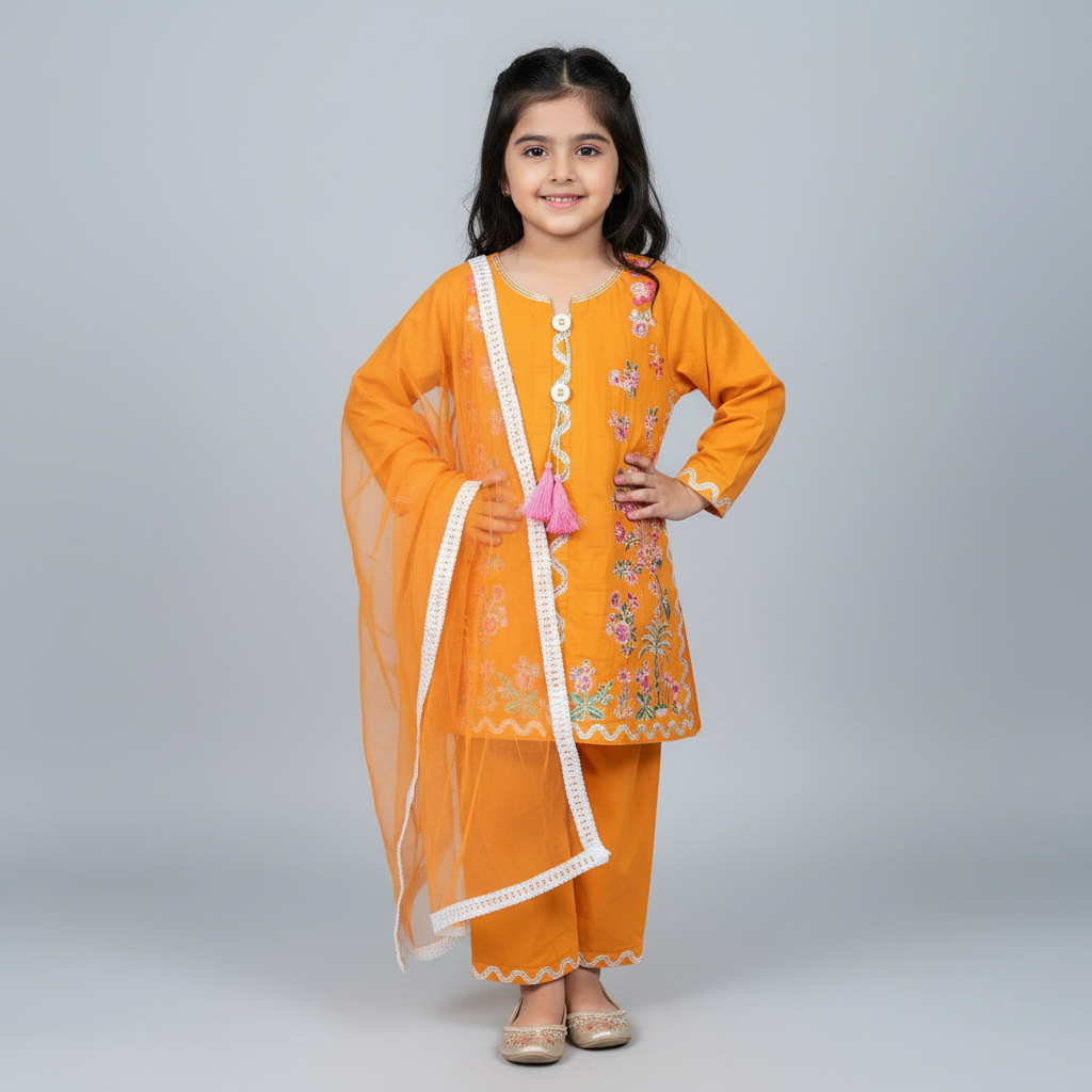Pakistani Model Girl in Orange Dress - Square Format