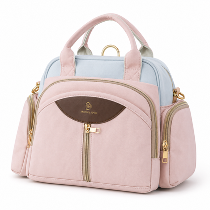 Pastel pink and blue baby diaper carry bag front view