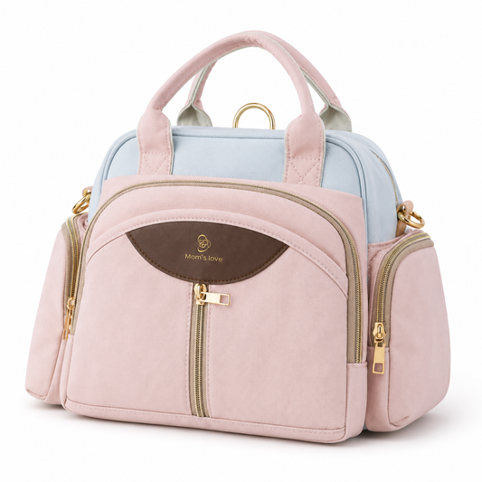 Pastel pink and blue baby diaper carry bag front view